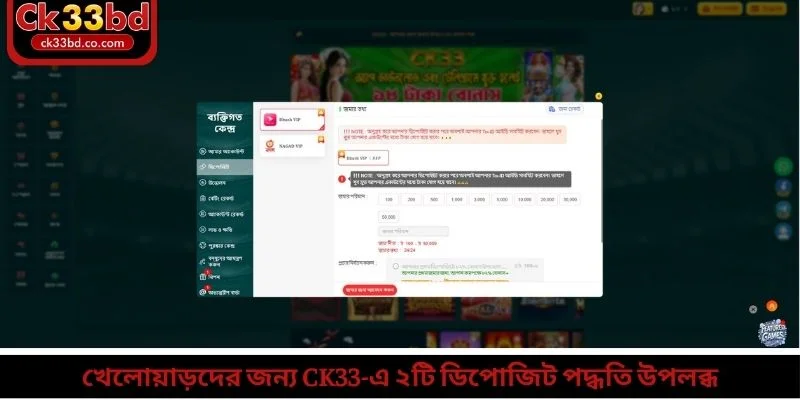 CK33 জমা 2 খেলোয়াড়দের জন্য CK33-এ ২টি ডিপোজিট পদ্ধতি উপলব্ধ
